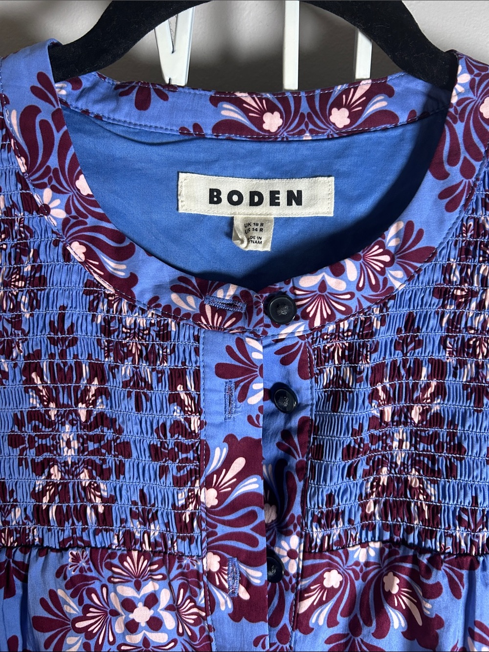 Boden Cecily Cotton Light Blue and Purple Floral Tiered Maxi Dress - Picture 5 of 14